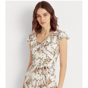 Lauren Ralph Lauren Floral Ruffle Midi Dress Womens 4P‎ Coquette Cottagecore